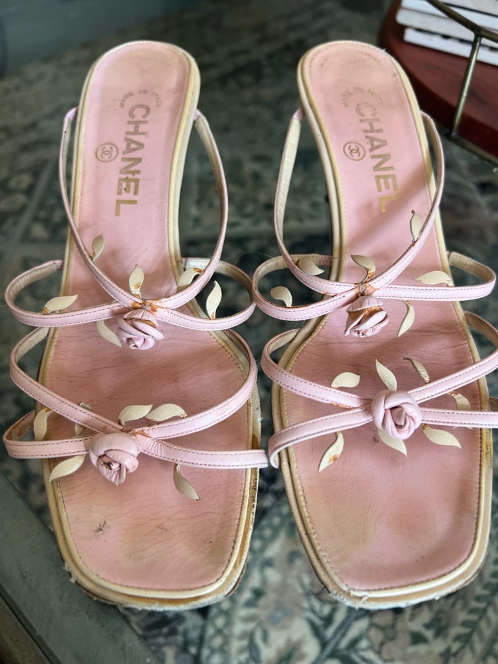 Vintage Karl Lagerfield Rosebud Chanel Light Pink Mule Sandals - Iconic 37H